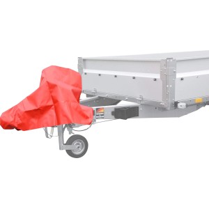 Rote Stema Deichselhaube aus UV-beständigem Planenstoff zum Schutz der Bremsanlage am Autoanhänger.