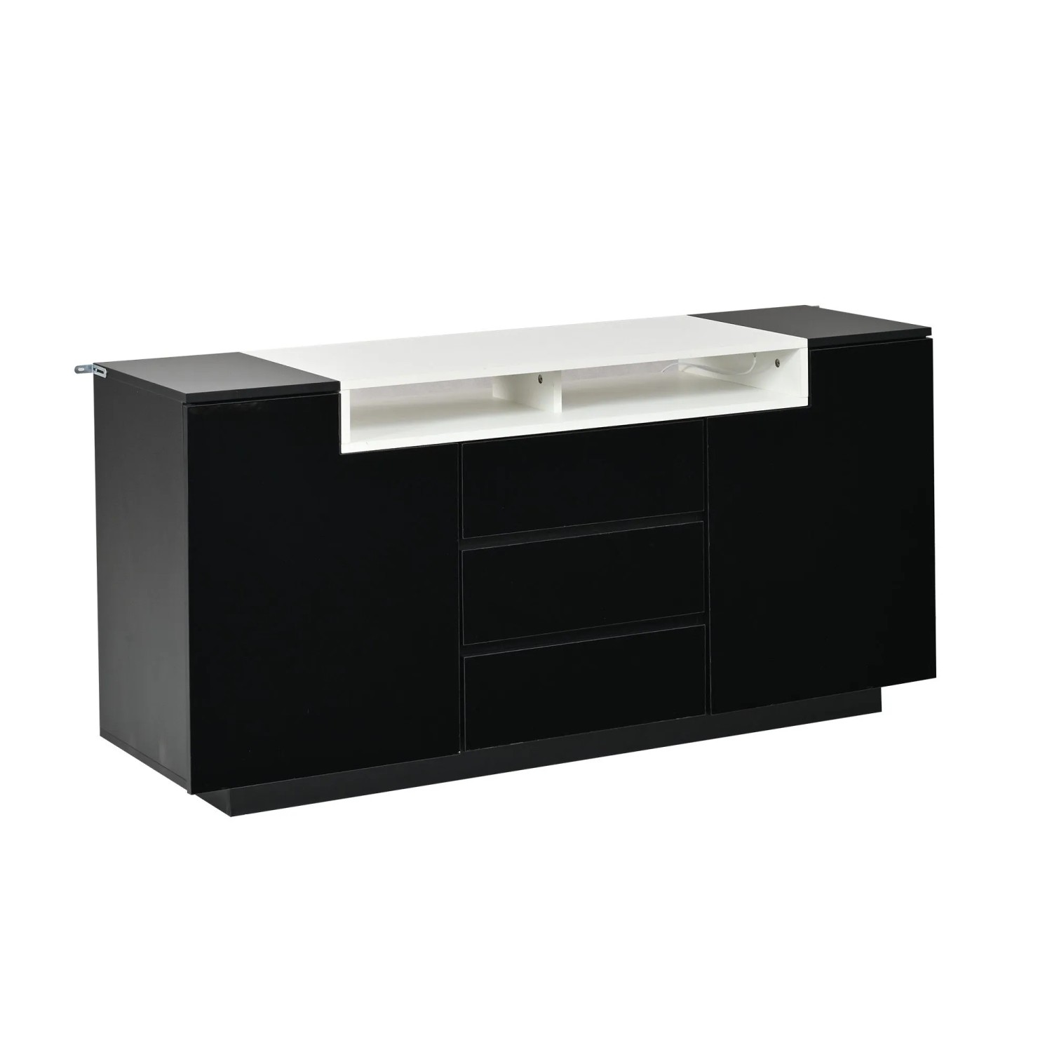 ModernLuxe Sideboard Hochglanz mit 2 Türen 3 Schubladen Led Beleuchtung Spanplatte Schwarz
