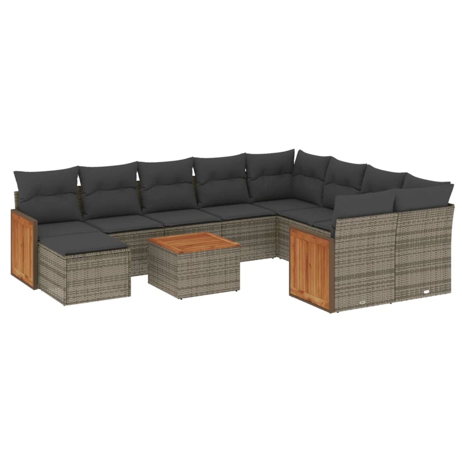 vidaXL 11-Tlg Garten-Sofagarnitur mit Kissen Grau Poly Rattan 3228244