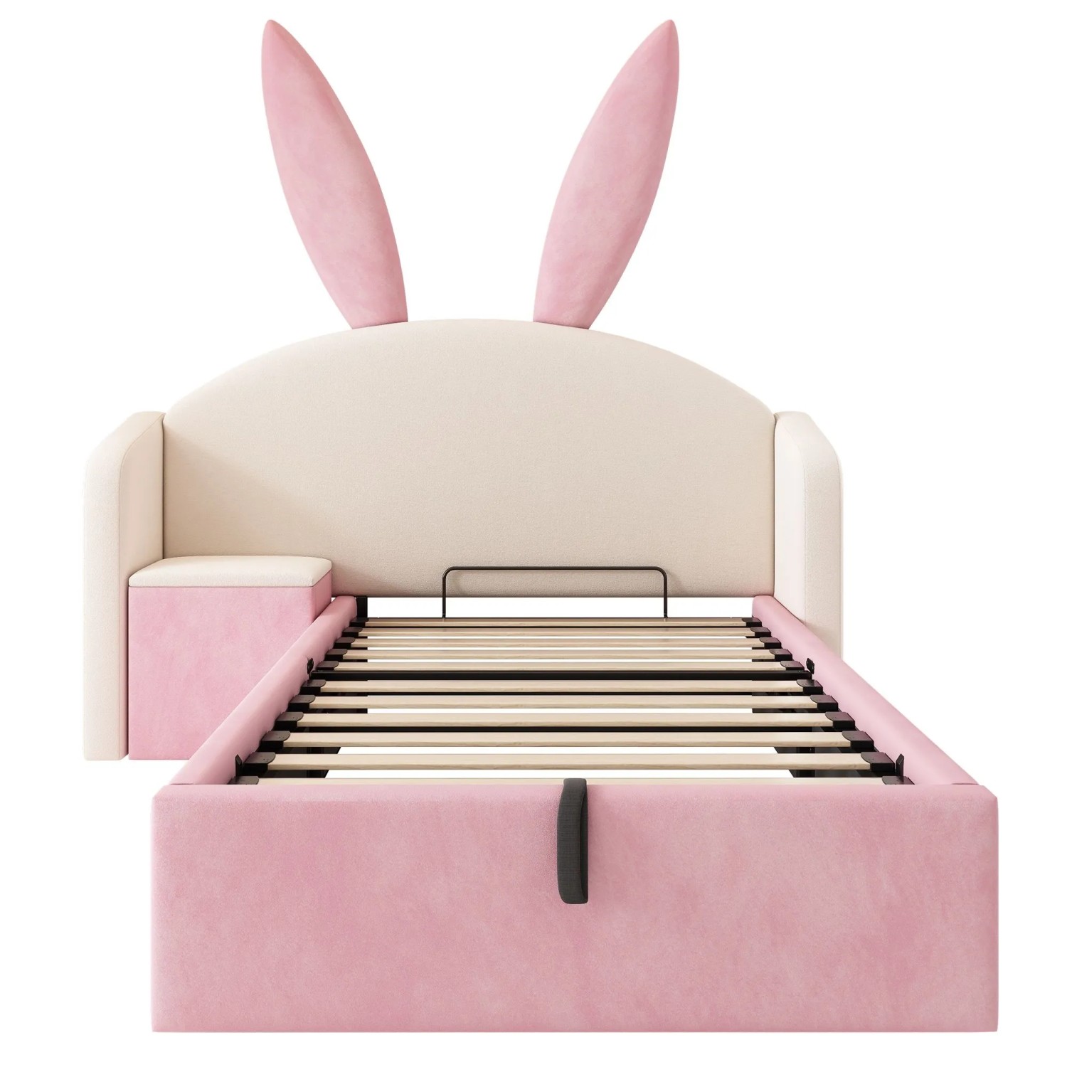 Merax Jugendbett 90x200 Hasenohr Design Stauraum Samt Beige Rosa