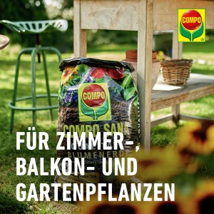 Sack Compo Sana Qualitäts-Blumenerde 50L für Zimmer-, Balkon- und Gartenpflanzen.