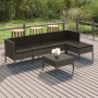 Graues 6-tlg. vidaXL Garten-Lounge-Set mit anthrazitfarbenen Auflagen aus Polyrattan auf einer Terrasse.