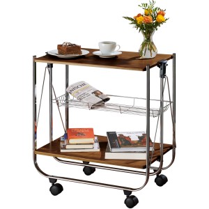 Wenko Servierwagen Dinett Deluxe in Nussbaum-Optik mit zwei Ablagen, Korb und Rollen.