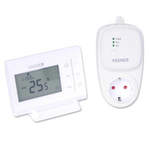 Vasner Funk-Raumthermostat Set VFT35 in Weiß mit großem Display und Empfänger für elektrische Heizgeräte.