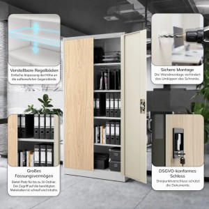 JAN NOWAK Büroaktenschrank, grau/Eiche Sonoma, mit Fachböden und Schloss für Bürobedarf.