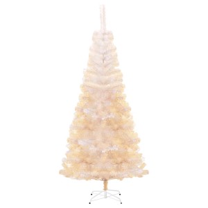 Weißer, künstlicher Weihnachtsbaum (180 cm) mit schillernden Spitzen für festliche Deko.