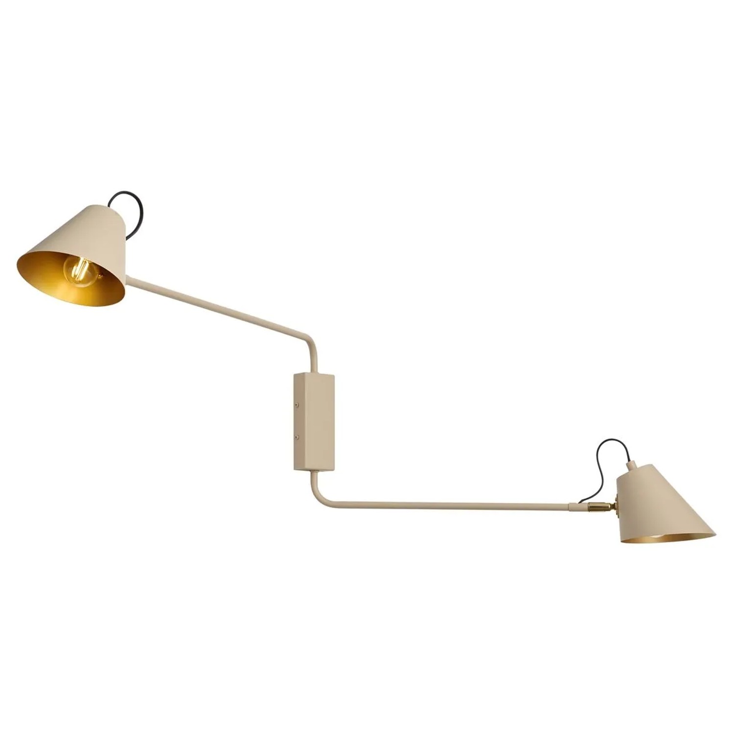 QAZQA Moderne Wandleuchte Taupe mit Goldfarbener Innenseite Verstellbar 2 Flammig Lune