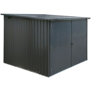 Floraworld Fahrradgarage für 4 Fahrräder, anthrazitfarben, mit abschließbarer Doppeltür und Schrägdach.