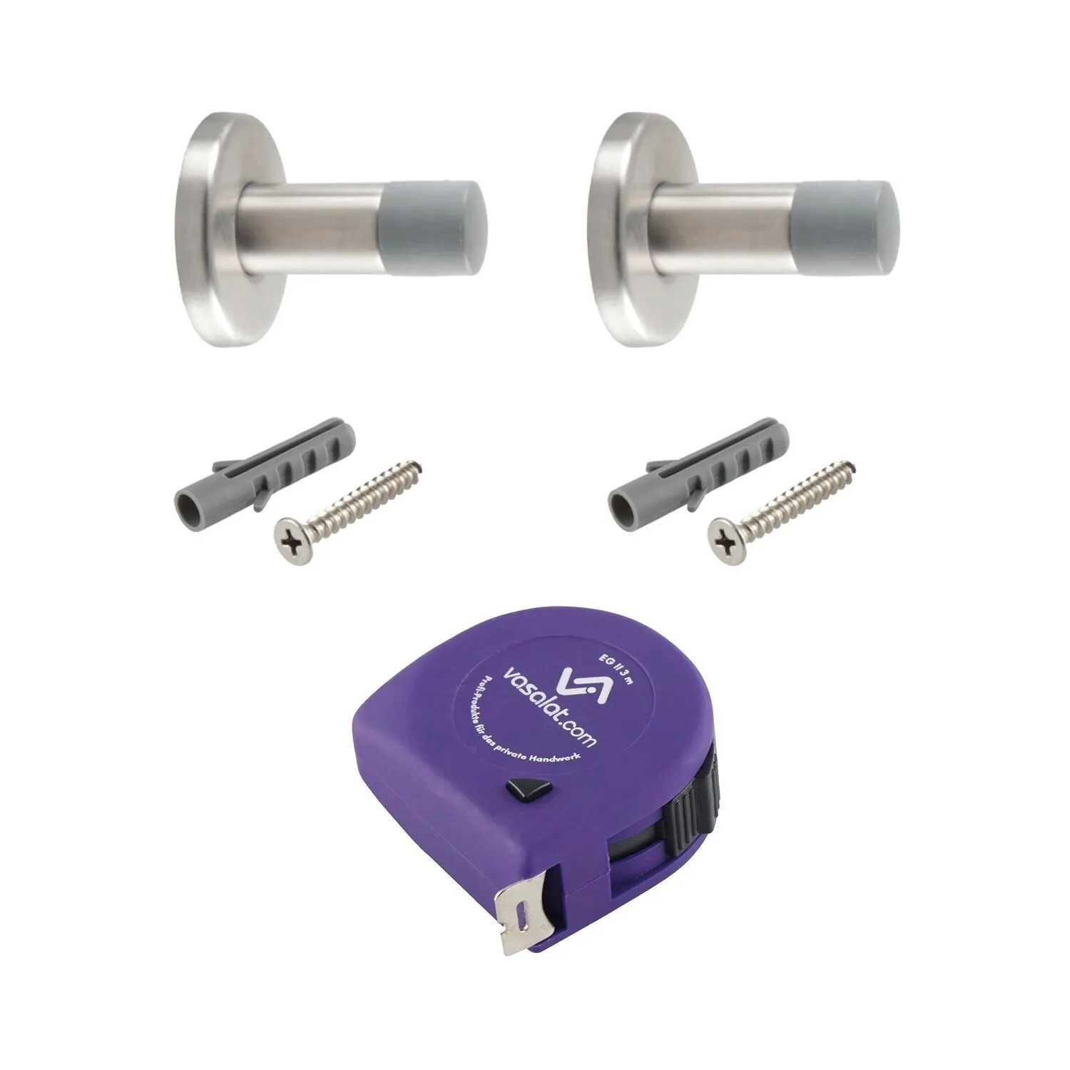 vasalat Set Türstopper Wand mit Dämpfer Ø 20 mm L 60 mm Edelstahl