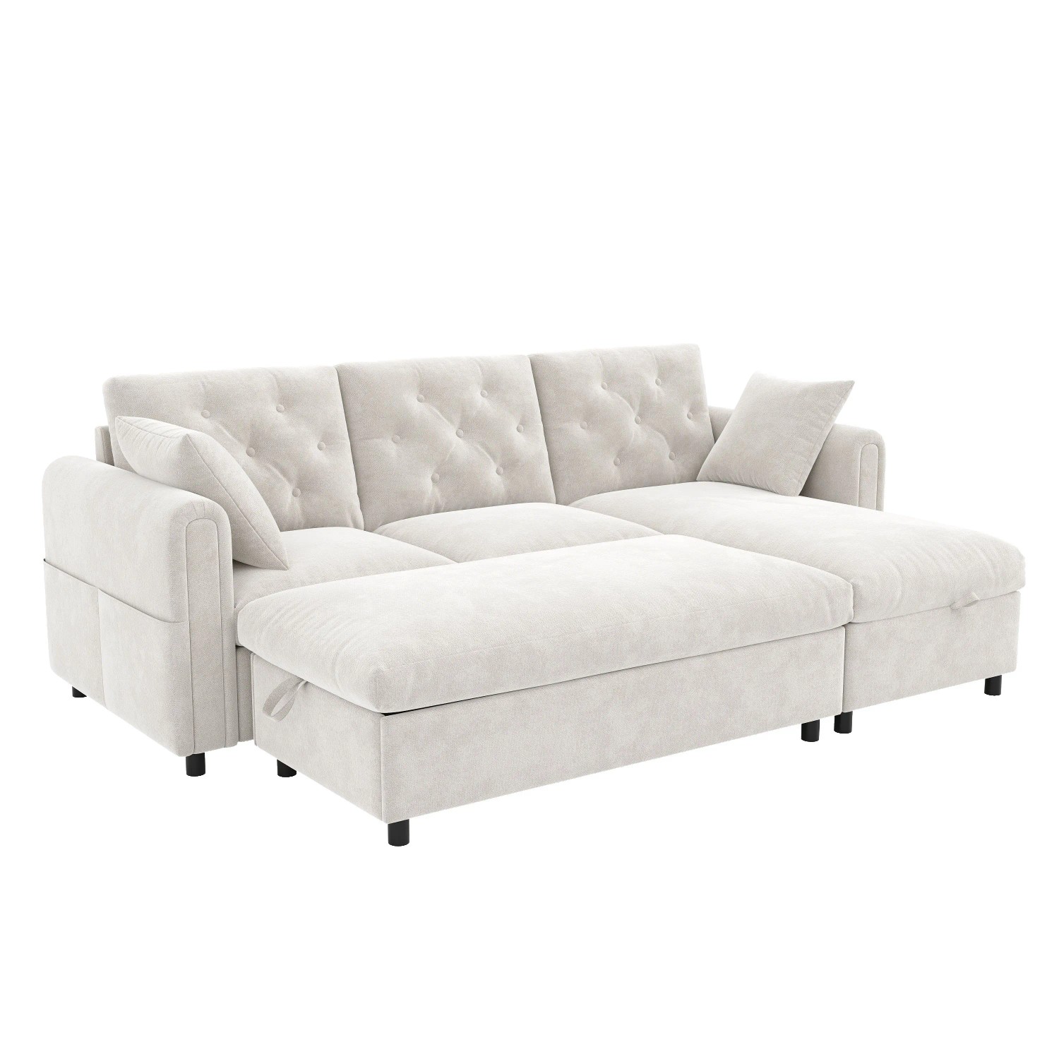 Merax Samtsofa 219x131x86 cm Beige Chaiselongue Stauraum
