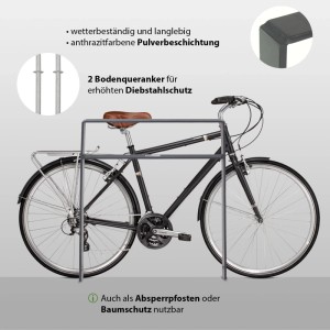 TRUTZHOLM Fahrradanlehnbügel, anthrazit, mit Fahrrad. Fahrradständer für 2 Fahrräder, zum Einbetonieren.
