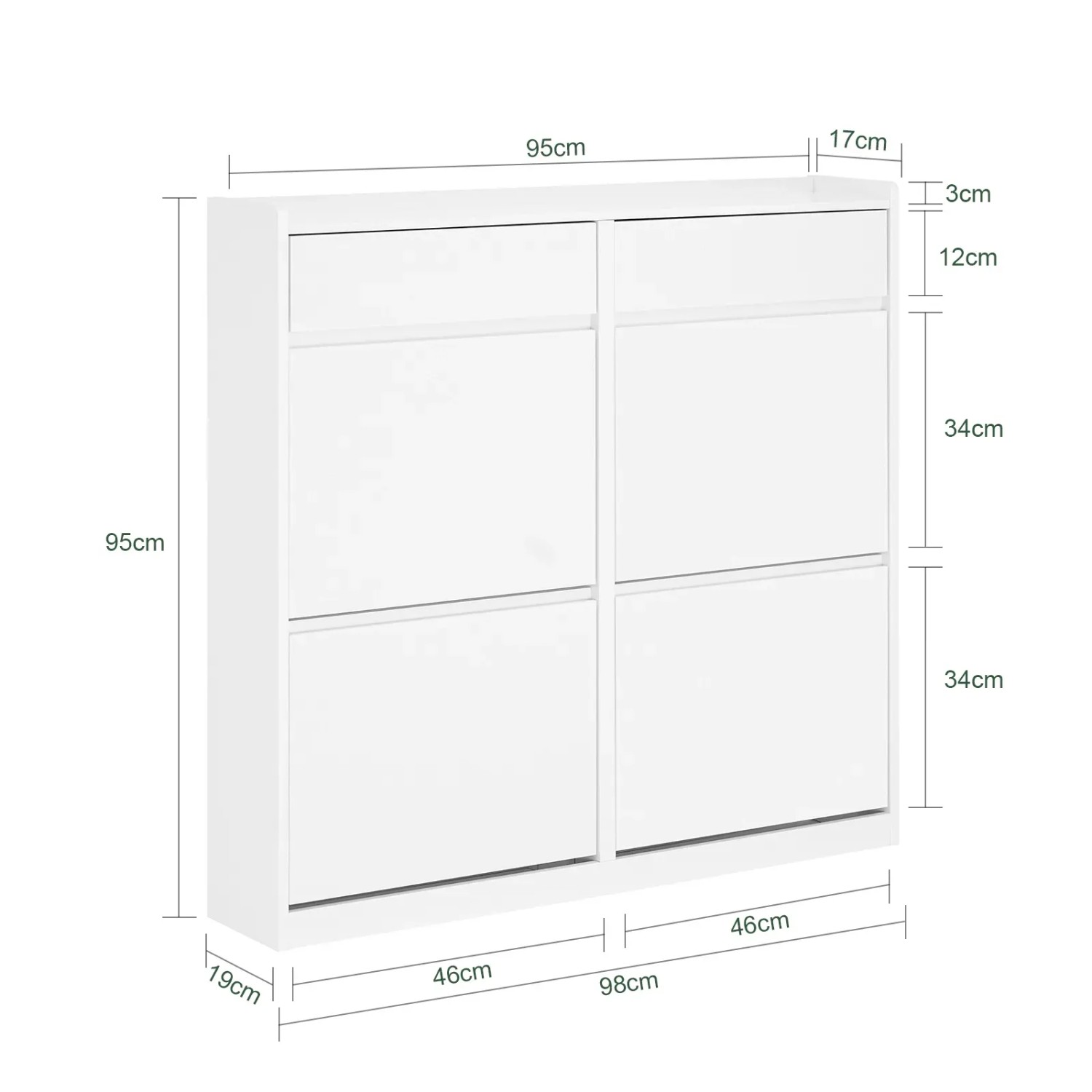 SoBuy Schuhschrank mit 4 Klappen Schuhkommode Schmal Schuhregal Weiß 98x95x19cm FSR169-W_4