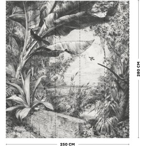 Art for the Home Fototapete Jungle Animals in Schwarz-Weiß, Dschungel-Szene mit Tieren.