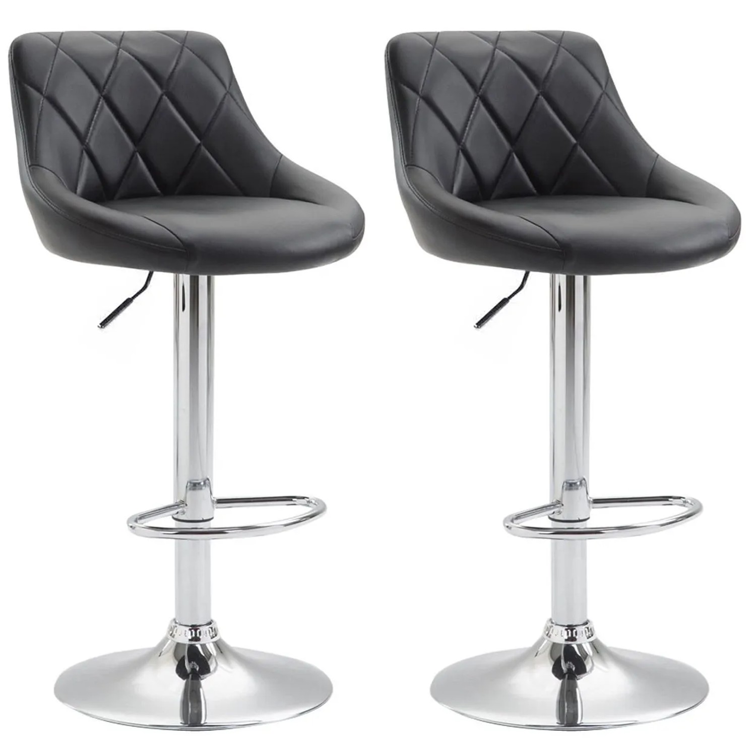 DELUKE 2er Set Barhocker FALON Kunstleder Schwarz 46x49x83cm Silber Barstuhl Mit Lehne Drehbar Tresenhocker Tresenstuhl