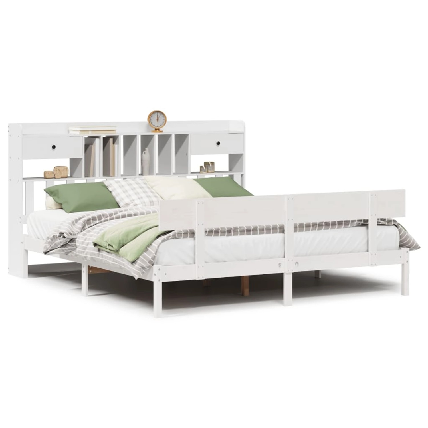 vidaXL Massivholzbett mit Regal ohne Matratze Weiß 180x200 cm Kiefer 332184 günstig online kaufen