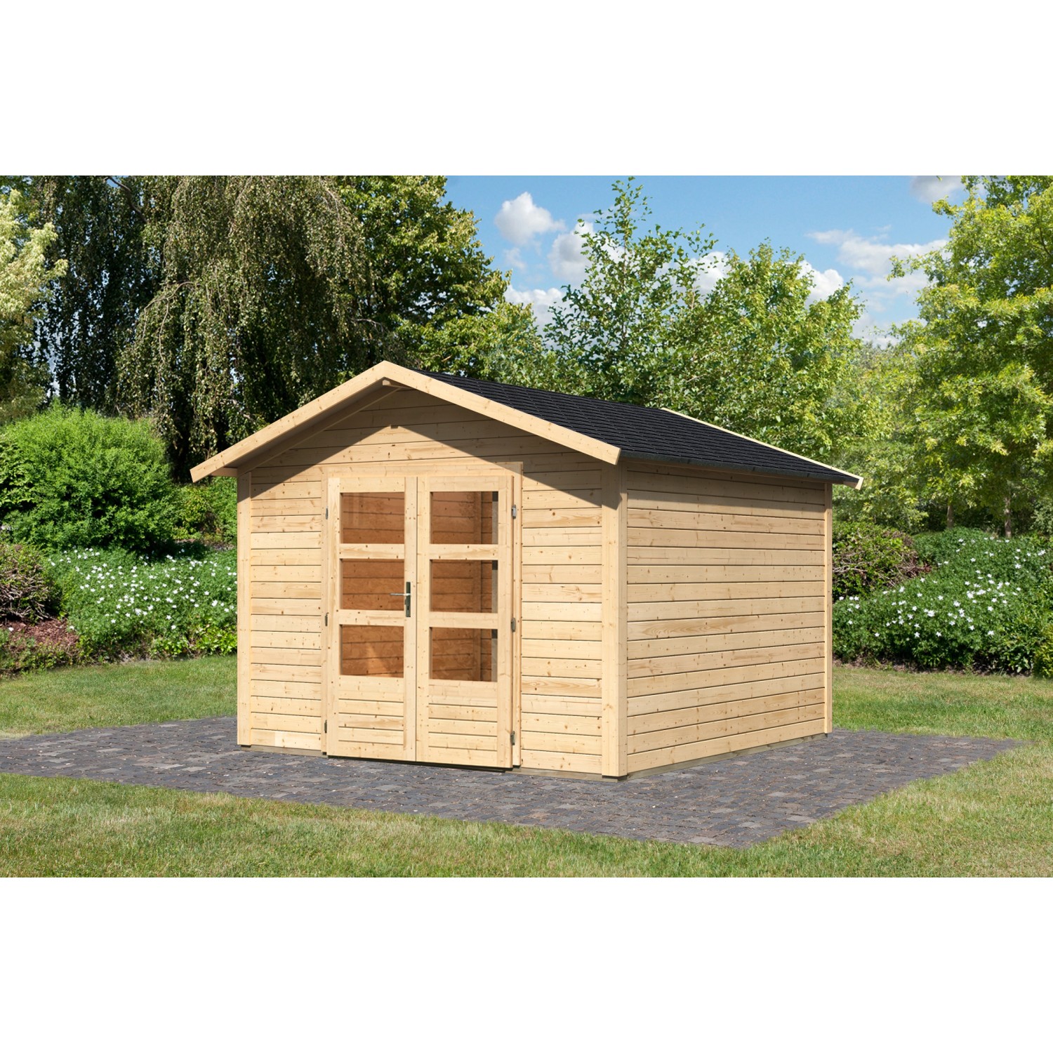 Karibu Holz-Gartenhaus Tessin 2 Natur 300 x 300 cm inkl. Boden und Dachschi günstig online kaufen