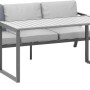 Graues Lounge-Set Tamworth mit Esstisch und Stühlen, ein Rückenkissen ist grau.