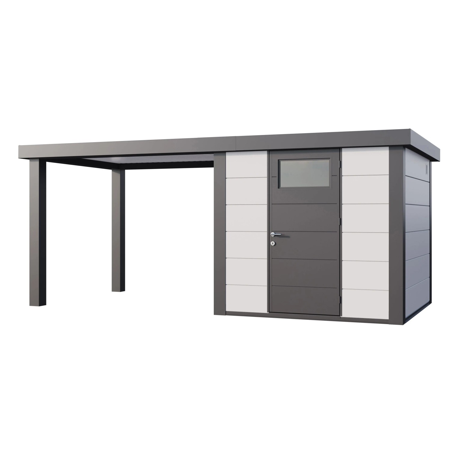 Gerätehaus Classico 2424 mit Offene Lounge L Links 522 cm x 238 cm Weiß günstig online kaufen