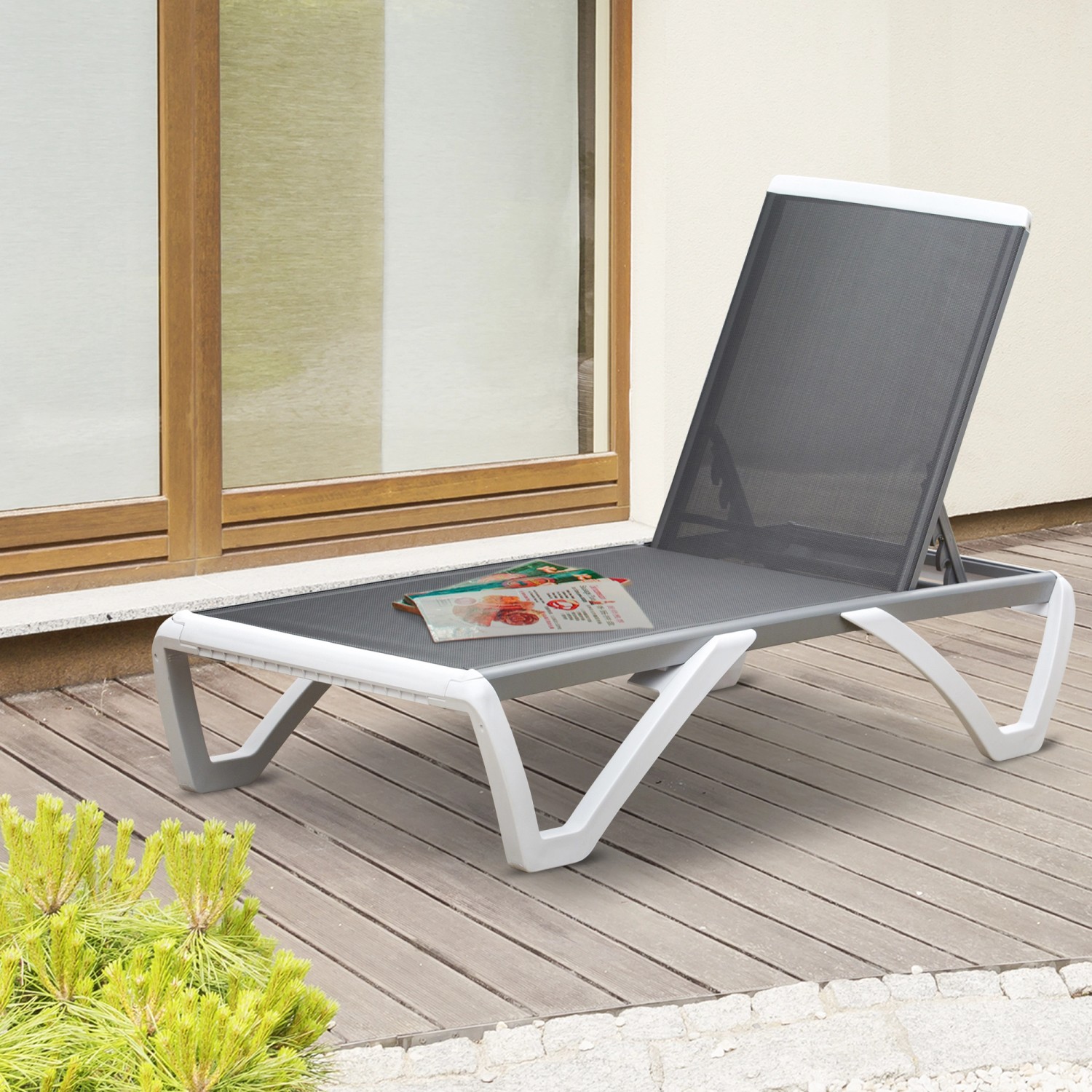 Outsunny Gartenliege Sonnenliege Relaxliege Verstellbar Ergonomisch Grau Weiß_4