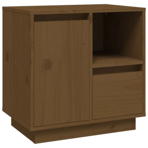 vidaXL Nachttisch, honigbraun, Kiefer Massivholz, mit Tür, Schublade und offenem Fach.