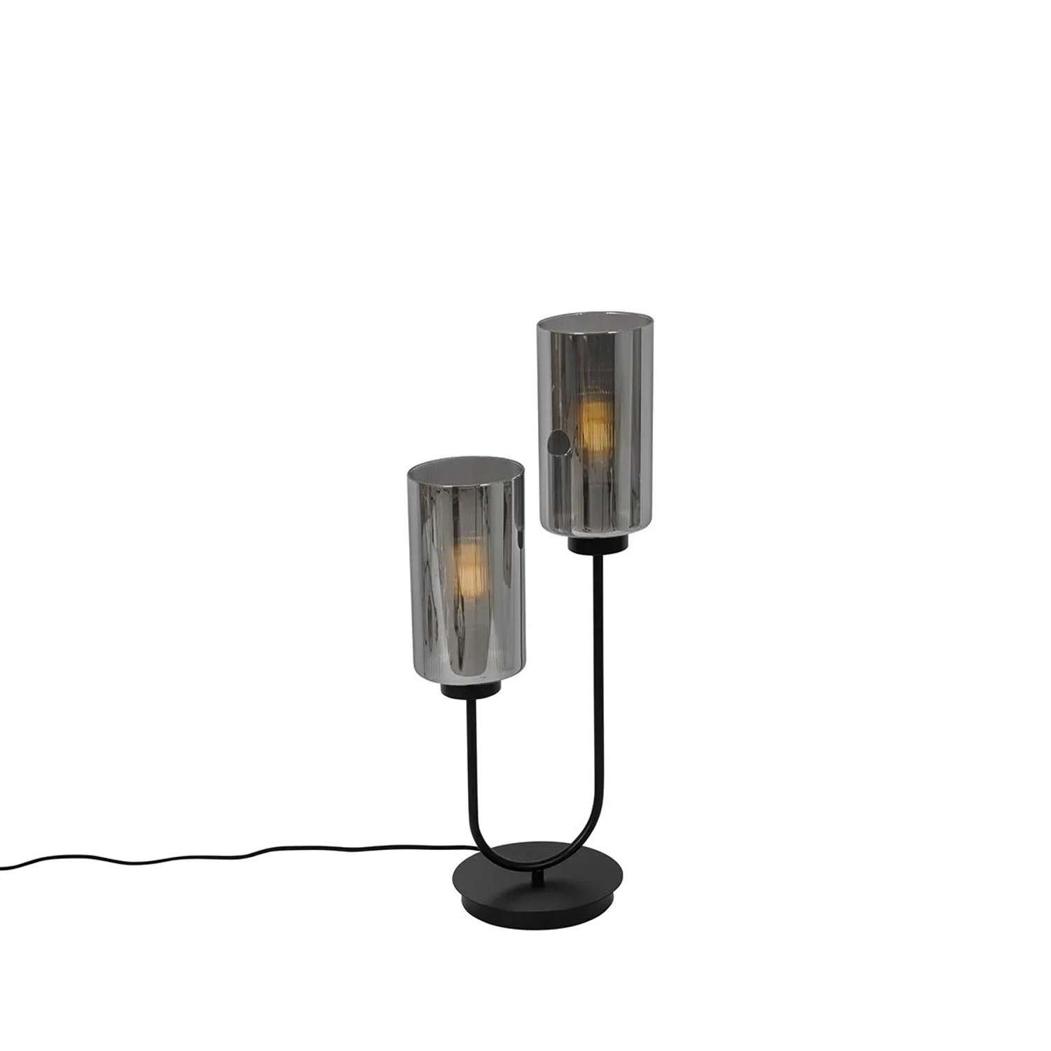 QAZQA Art Deco Tischlampe Schwarz mit Rauchglas 2 Flammig   Laura