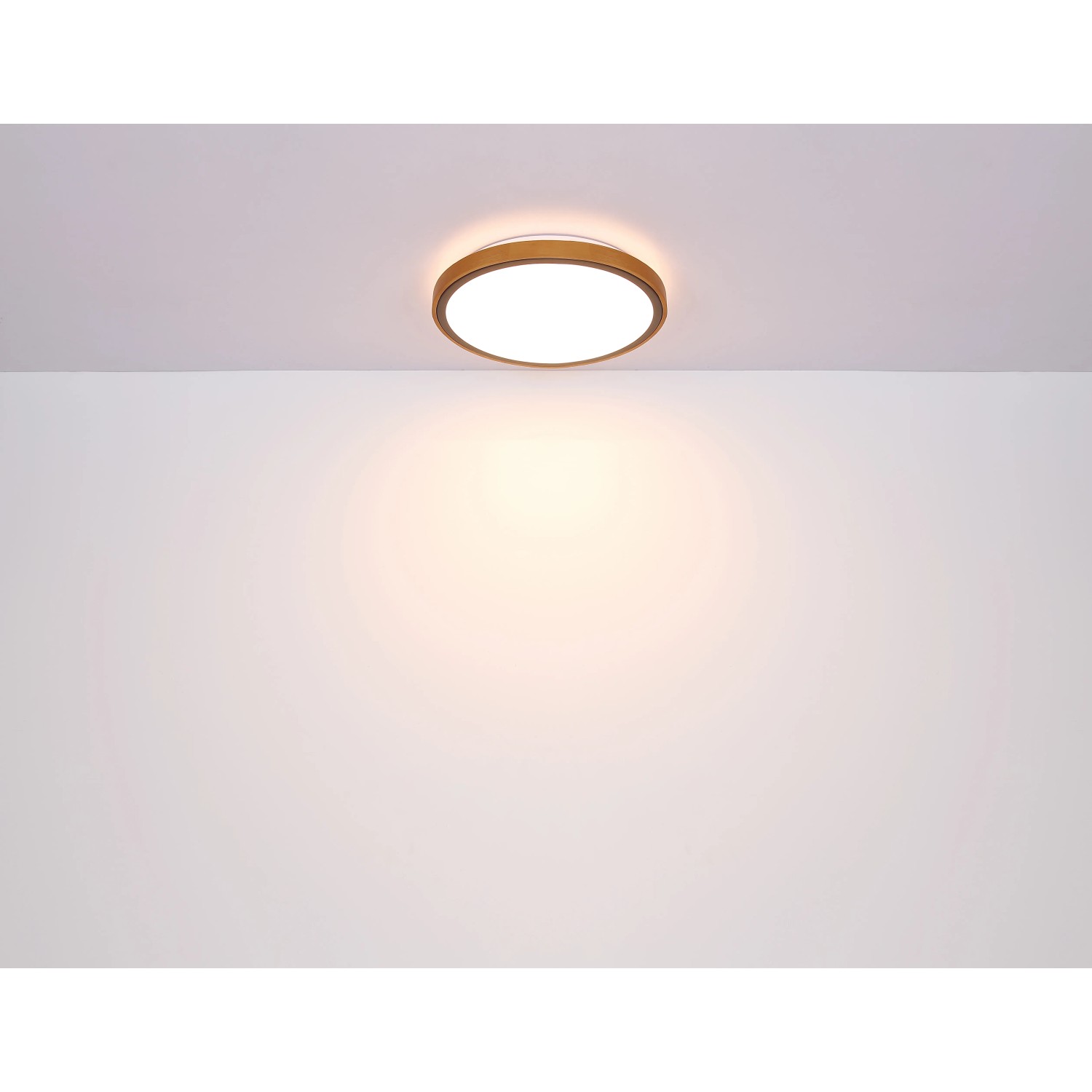 Moderne LED-Deckenleuchte Bruno von Globo, schwarz matt mit Holzrahmen, dimmbar.