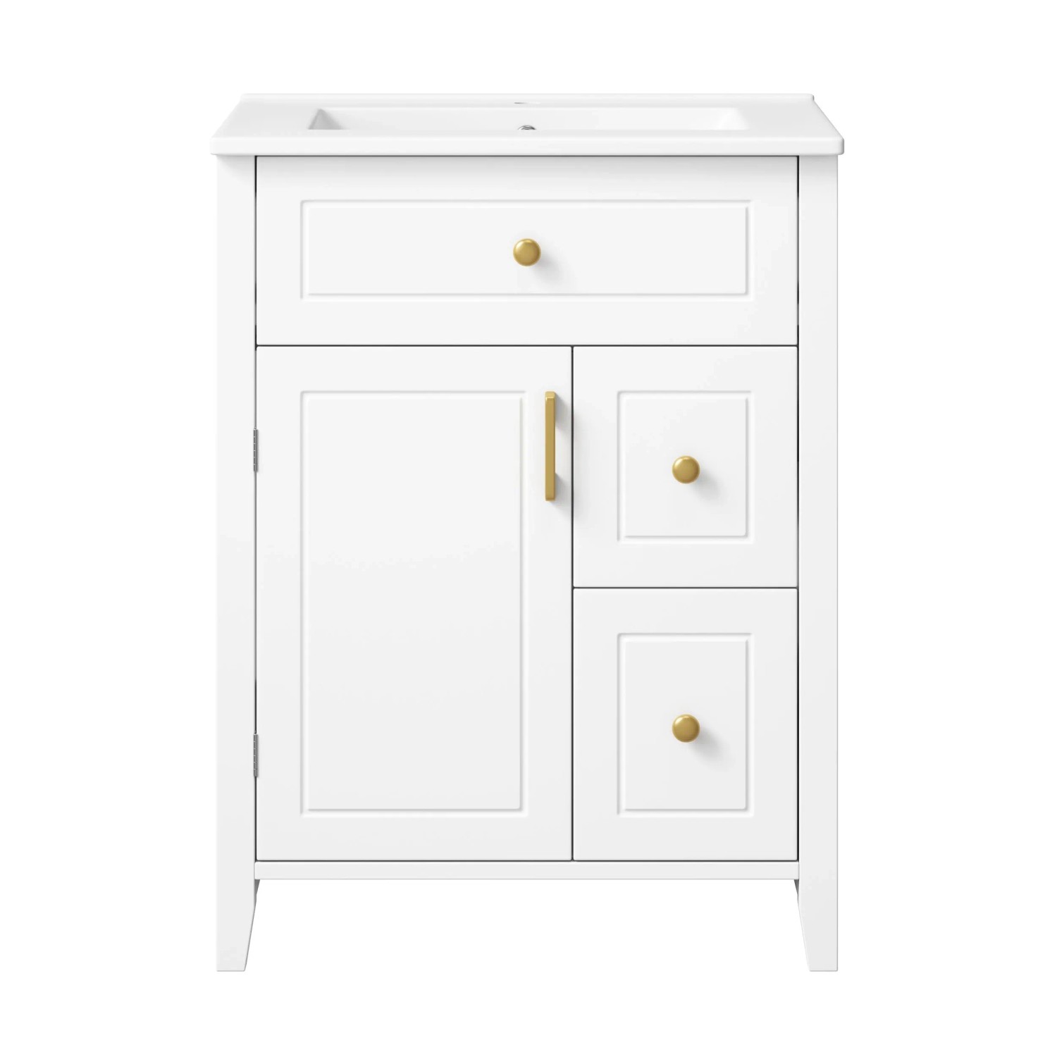 Merax Waschtischunterschrank 61cm Keramik Waschbecken Weiß