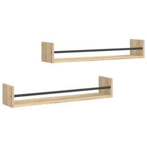 vidaXL Wandregale mit Stangen 2 Stk Sonoma-Eiche 80x16x14 cm 835440