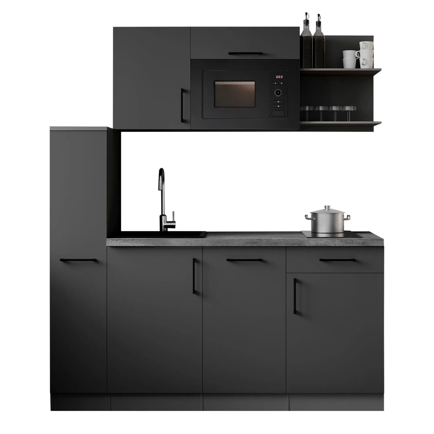 Respekta Singleküche Oliver 175 cm H 200 cm Granit-Optik mit Mikrowelle
