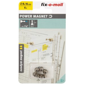 Fix-o-moll Magnetkegel Neodym, 6er-Pack, silberfarben, zum Befestigen von Notizen und Plänen.