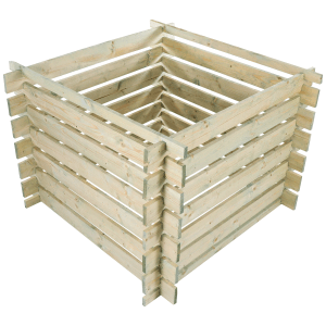 Panorama24 Holz Komposter, 480l, Stecksystem. Quadratischer Aufbau aus hellen Holzlatten.