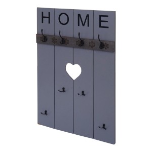 MCW Wandgarderobe C89 im Shabby-Look Grau-Blau mit 8 Haken und Herz-Ausschnitt.
