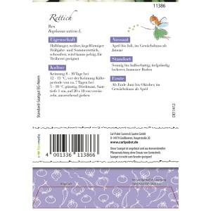 Saatguttütchen Grüne Fee Rettich Rex: Halblanger, weißer Sommerrettich für Gewächshaus und Freiland.