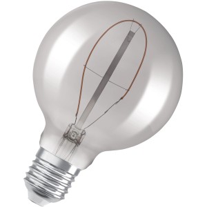 Osram LED-Leuchtmittel E27 in Globeform, 3,4W, 100lm, 13,8x9,5cm. Smokey Glas für Wohnbereiche.