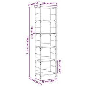 VidaXL Bücherregal Sonoma-Eiche, 5 Fächer, Holzwerkstoff, 50x33x188,5 cm. Wandregal für Bücher und Deko.
