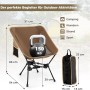 Brauner, ultraleichter Falt-Campingstuhl mit schwarzem Gestell, Seitentasche, 150 kg Tragkraft und Tragetasche.