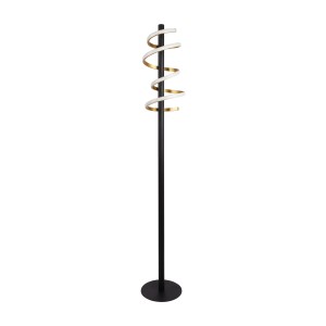 Moderne LED-Stehleuchte Belleza in Schwarz, Gold und Weiß. Design-Stehlampe mit Touch-Dimmer, 140 cm hoch.