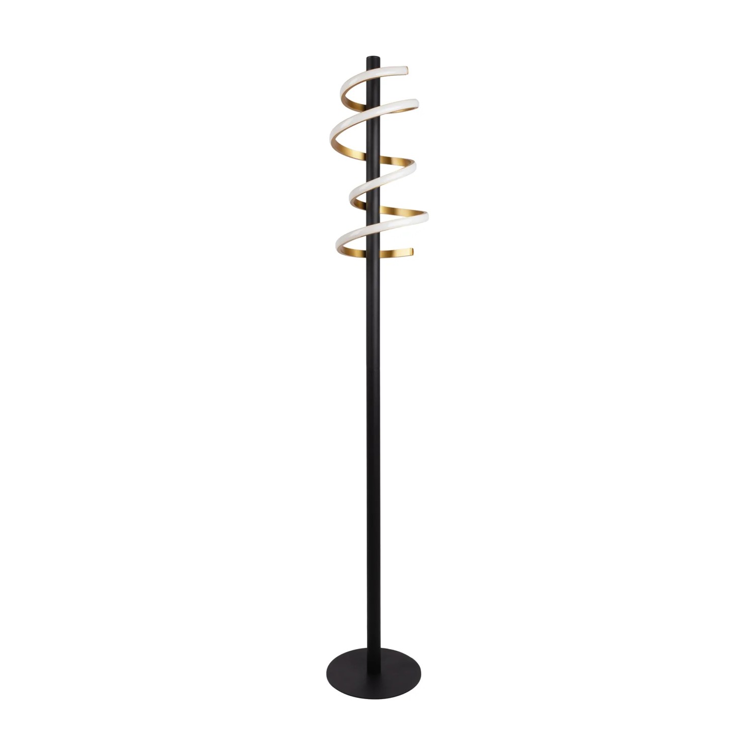 Moderne LED-Stehleuchte Belleza in Schwarz, Gold und Weiß. Design-Stehlampe mit Touch-Dimmer, 140 cm hoch.