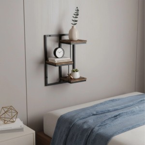 Relaxdays Wandregal Stahl Holzwerkstoff Schwarz Braun 3 Ebenen 45 x 32,5 x 19 cm