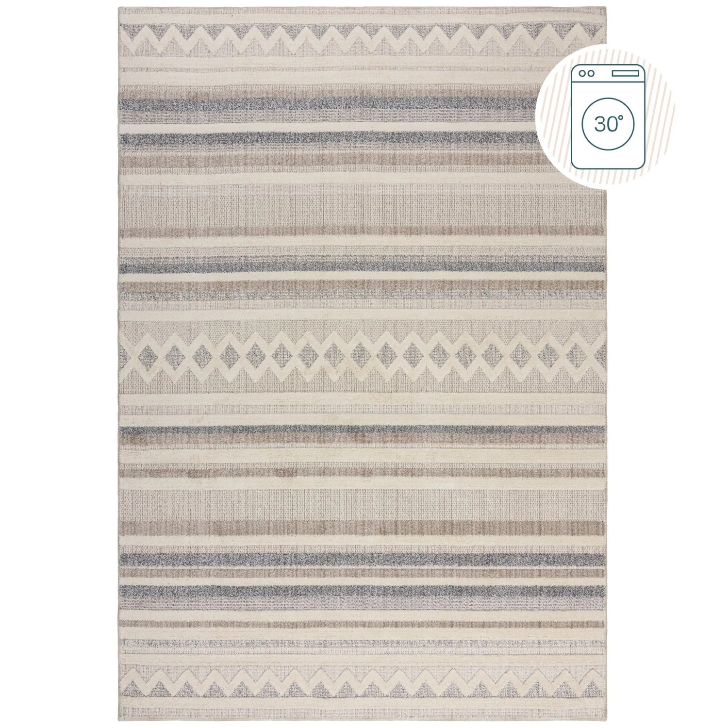 Flair Rugs Kurzflorteppich Everette Waschbar 116 cm x 170 cm Beige-Grau