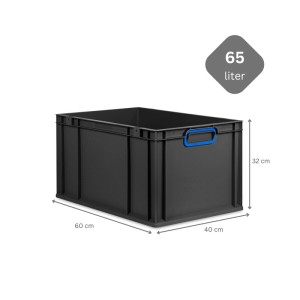 PROREGAL SuperSparSet: 10x Eurobox Nextgen, 65L, schwarz mit blauen Griffen. Aufbewahrungsboxen für Lager & Transport.
