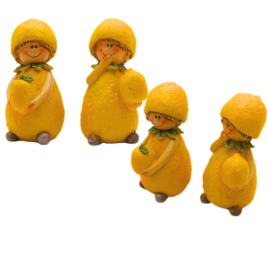 4er Set gelbe Dekohelden24 Zitronenkinder Gartenfiguren aus Keramik, ca. 6cm hoch.