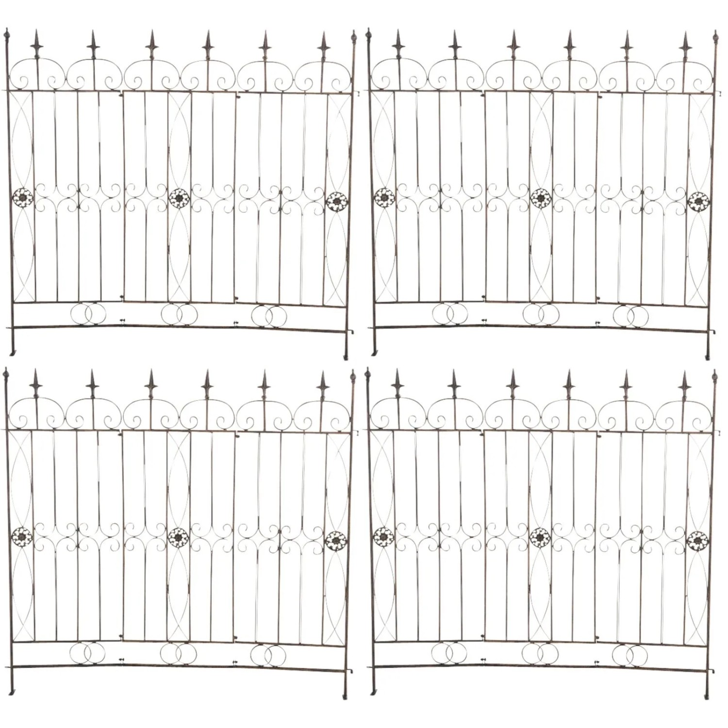 DELUKE Gartenzaun LINUS 4er Set Antik 124x1x116cm Metall Bronze Steckzaun Element Rankzaun Eisen