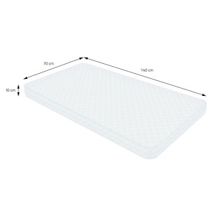 Weiße Kinderbettmatratze 70x140x10 cm aus Kaltschaum mit gesteppter Oberfläche.
