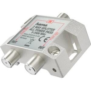 Hama Antennen-Verteiler, 2-fach geschirmt, silberfarben, für SAT- und BK-Signale.