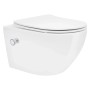 Weißes spülrandloses Hänge-WC aus Keramik mit Bidet-Funktion und Soft-Close-Sitz, modernes Design.