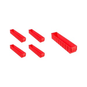 Set aus 5 roten PROREGAL Industrieboxen 500 S, ideal zur Aufbewahrung im Lager oder Werkstatt.