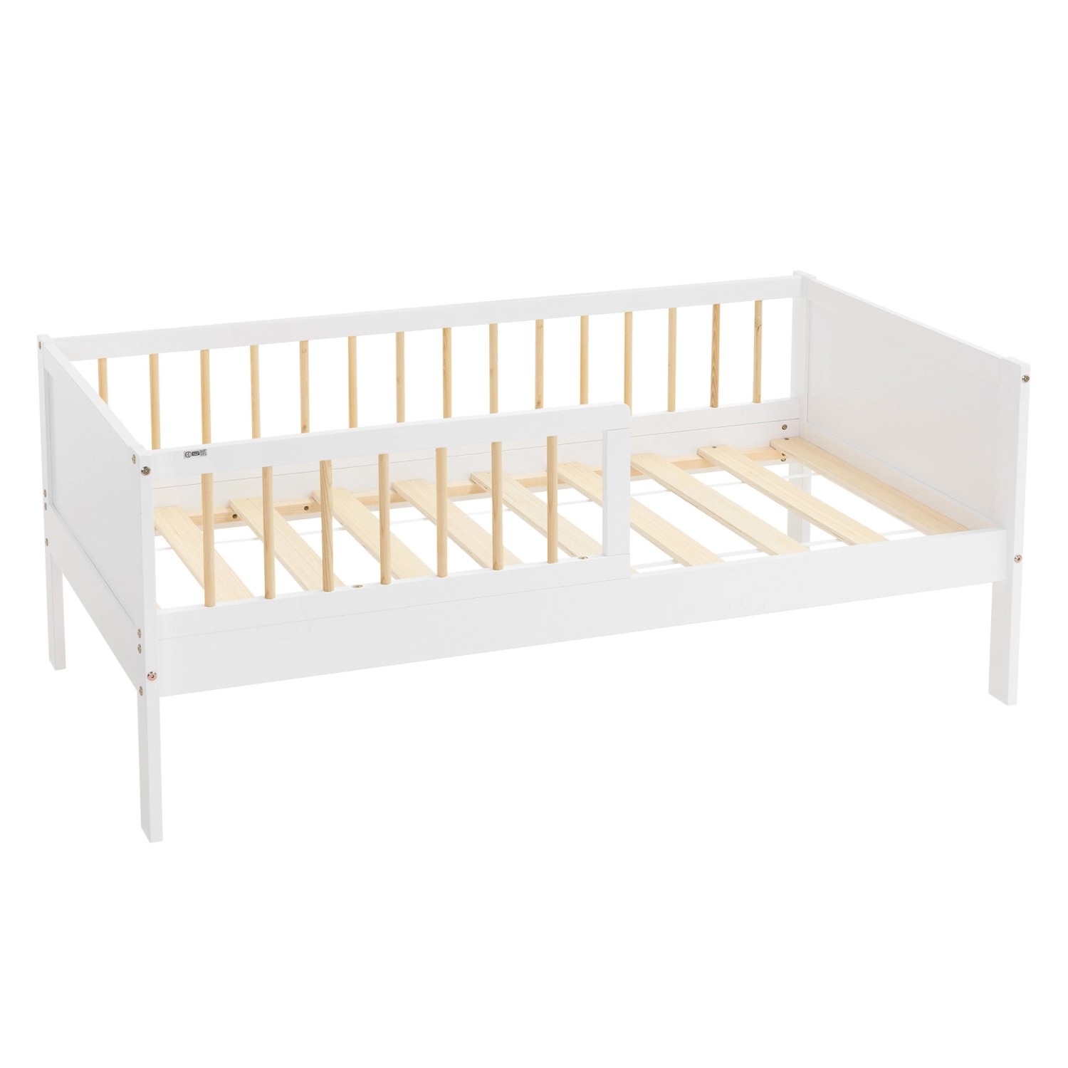 ML-Design Kinderbett 70x140 cm Weiß-Natur Einzelbett mit Lattenrost