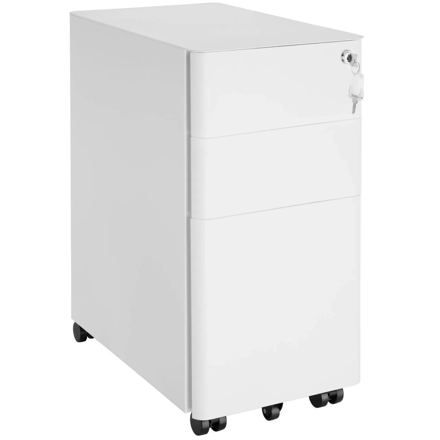 Tectake Aktenrollschrank Parvus Aus Pulverbeschichtetem Stahl 2 Schubladen und 1 Hängeregister  50 x 30 x 59 50 cm Weiß