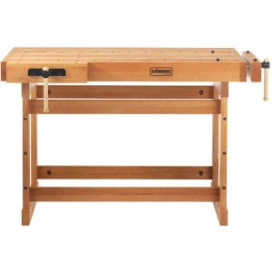 Sjöbergs Hobelbank Scandi Plus 1425 aus Buchenholz mit doppelter Bankhakenreihe.